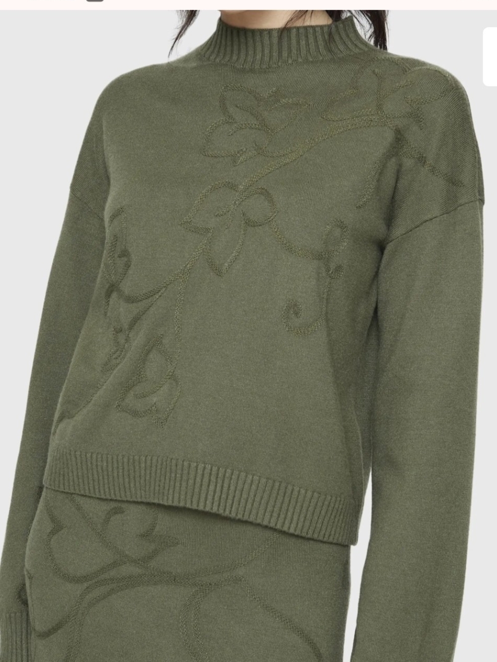 DISTURBIA Elixir Branch Embroidered Olive Green Sweater Size M